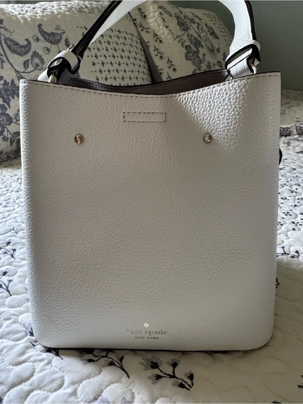 Kate Spade White Leather Bucket Bag with Gold Accent